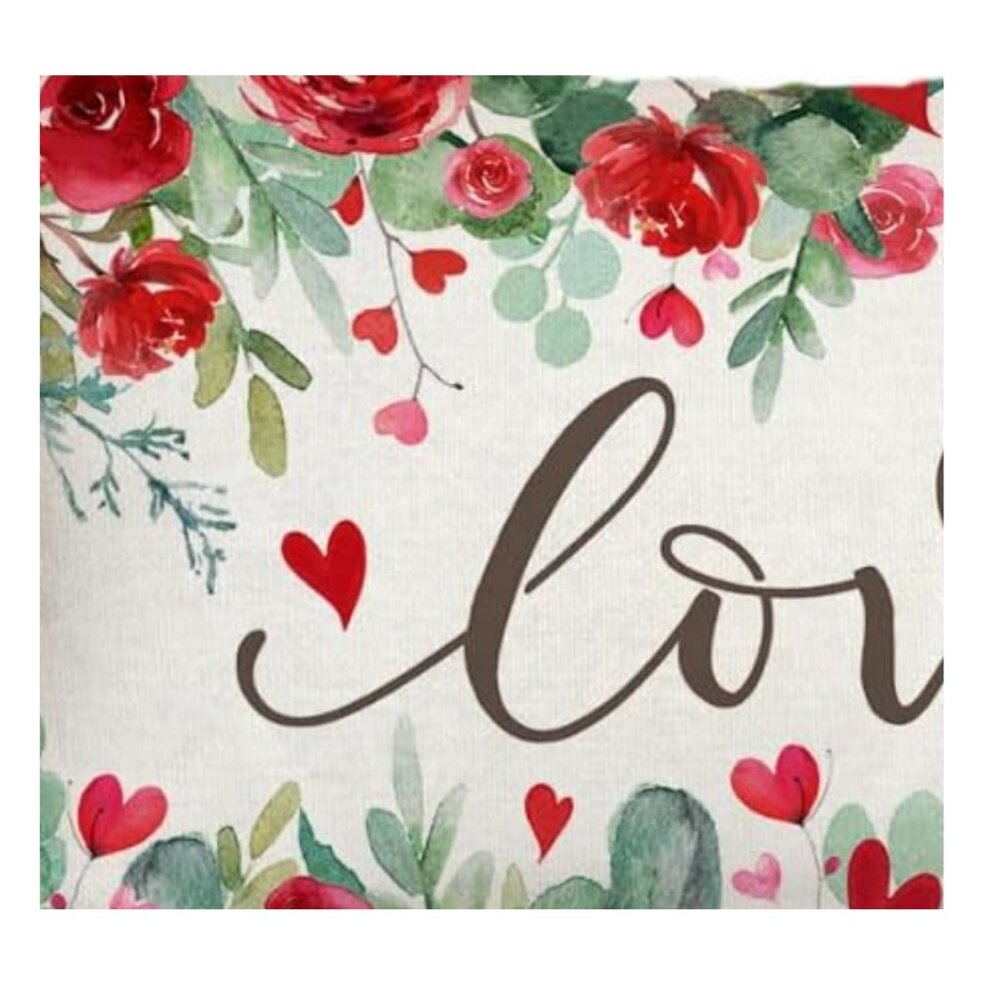 Floral Pillow Cover Valentines Day Decor Decorative Heart Accent Throw Case 20" - Picture 4 of 4